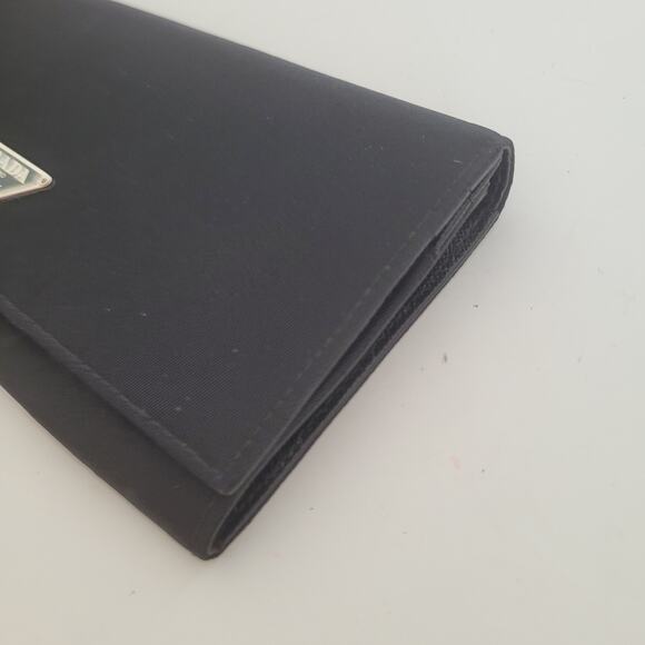 PRADA Vintage Tessuto Nero Black Nylon Leather Logo Plate Wallet Large Envelope - Picture 15 of 15